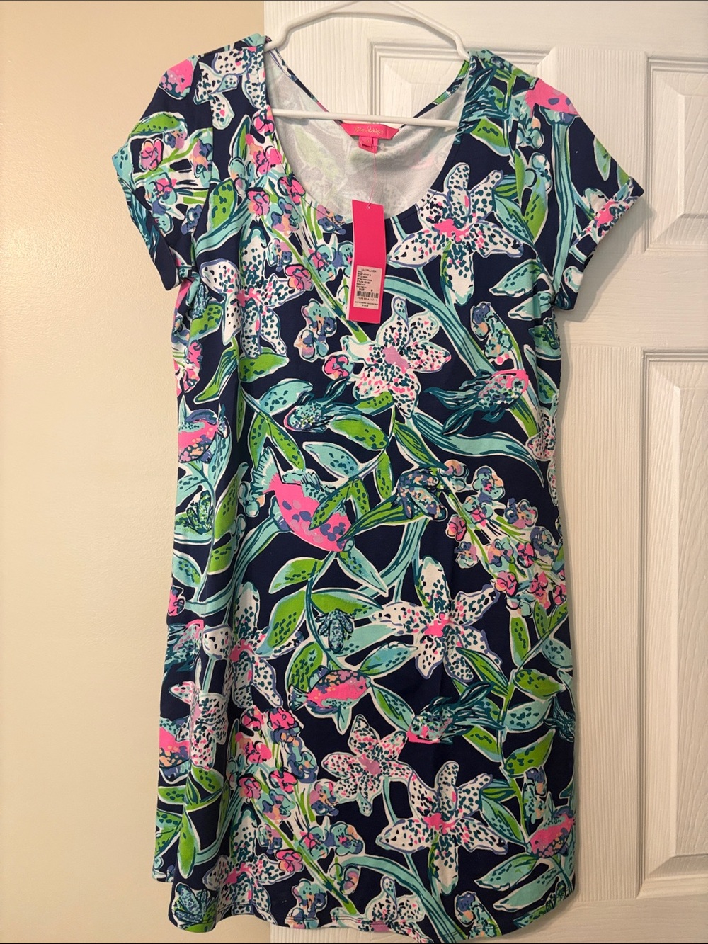 Lilly Pulitzer Navy Floral Midi Dress with Pink & Green Accents